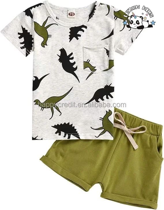 LEZONKIDS - 2024 Hot Sale Summer Outfits Dinosaur T-Shirt & Shorts Boys Clothing Set For 3-8 Years